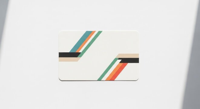Retro Stripe Card Design, Vintage Style Credit Card with Colorful Stripes on White Background