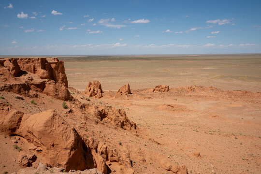 Rugged Arid Landscape of the Flaming Cliffs of Bayanzag, Mongolia