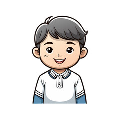 Fototapeta premium Cheerful cartoon boy with grey hair wearing a white polo shirt and blue sleeves