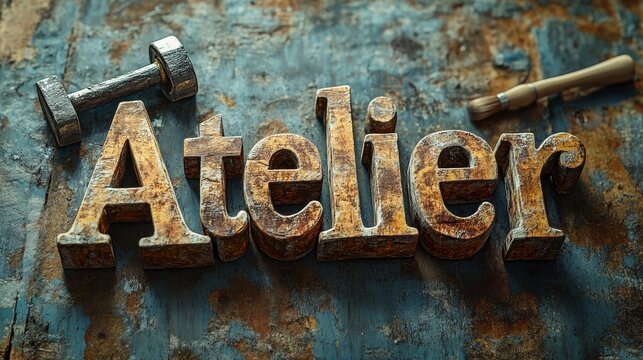 Atelier Text with Tools: The word "Atelier" written in a creative, handwritten font, with small tools (hammer, brush, etc.) integrated into the lettering. --ar 16:9 --stylize 750 --v 6.1 Job ID: c3fa8