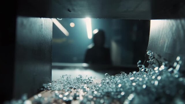 Metal shavings piled on a factory floor after machining, metallic chips ready for recycling in an industrial workshop, close up detail highlighting texture and cool tones