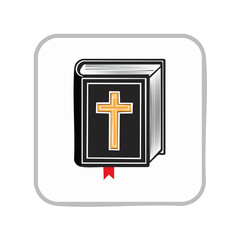 Obraz premium Illustrated Christian Bible with golden cross on black cover and red bookmark