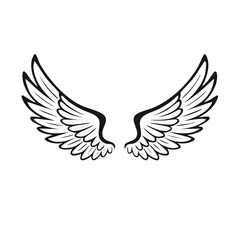 Obraz premium Stylized black and white illustration of a pair of feathered wings spread apart