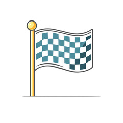 Fototapeta premium Waving checkered flag on a pole finish line symbol for racing and competition
