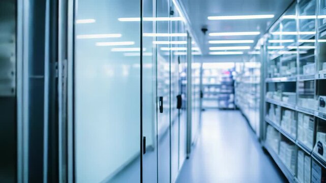 Hospital pharmacy displaying organized medical supplies and prescription drugs on shelves, ensuring efficient healthcare access and medication management