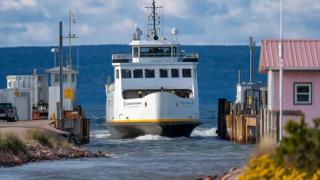 Local flavor at a small ferry dock, routine departures, working infrastructure