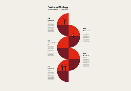 Business Strategy Process Steps Infographic Template with Minimal Illustration