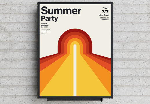 Abstract Summer Party Poster Template Bauhaus Style Illustration