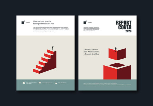 Business Report Cover Template with Minimalist Illustration