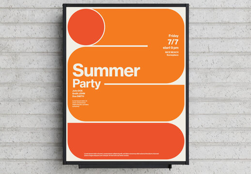 Retro Abstract Bauhaus Summer Party Poster Template with Orange Sun