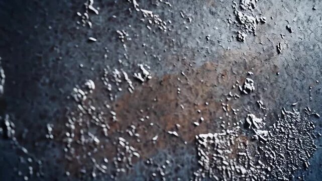 Rough metal surface with distressed blue paint, rust spots and scratches creating an abstract, industrial background perfect for grunge, vintage or urban design projects