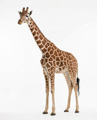 Obraz premium Full body studio shot of a giraffe with distinctive spotted pattern and long neck with wild animal