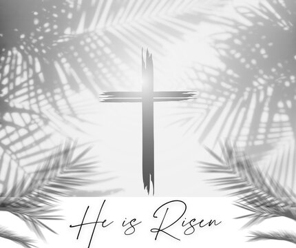 He is Risen - Cross with Palm Branches Around Border
