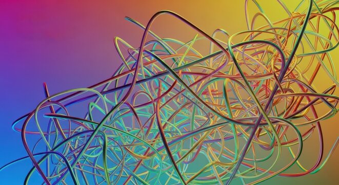 Abstract visualization of dense, chaotic guidelines, overlapping policies, and confusing regulations creating significant system noise and inefficiency, bureaucracy, dense, inefficiency