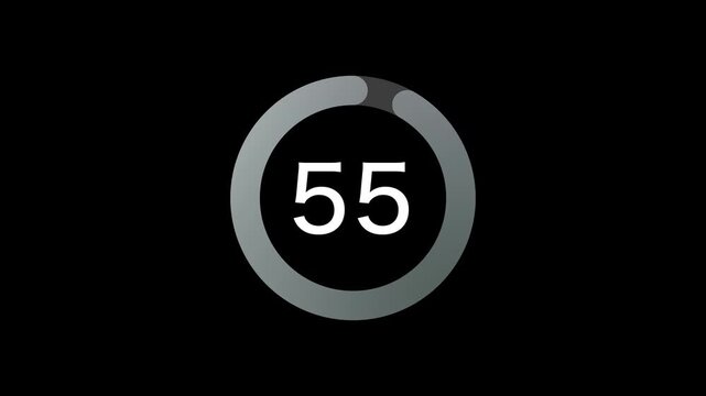 60 Seconds (1 Minute) Simple silver Circle Countdown on black Background. Rounded Lines, Shapes, Fresh and Creative. 4K Motion Graphics