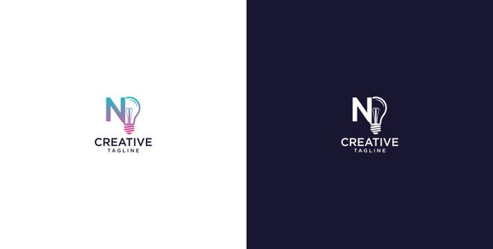 smart bulb logo icon. bulb logo technology. initial logo design N
