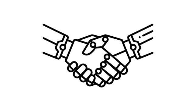 Human and robot handshake line icon, cooperation concept