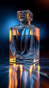 Luxury Crystal Perfume Bottle Slow 360 Degree Rotation on Black Background, Elegant Glass Flacon, Premium Fragrance, Studio Macro Close Up, Seamless Loop, Vertical
