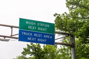 Weight station truck rest area on Virginia highway road i-95, checkpoint station for safety inspection of trailer vehicles © Kristina Blokhin