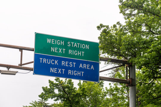 Weight station truck rest area on Virginia highway road i-95, checkpoint station for safety inspection of trailer vehicles
