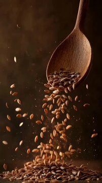 Cumin Seeds Pouring from Wooden Spoon in Slow Motion, Warm Earthy Tones, Indian Spice Macro Close Up, Vertical 9:16 Seamless Loop, Food Video, No Text No Logo