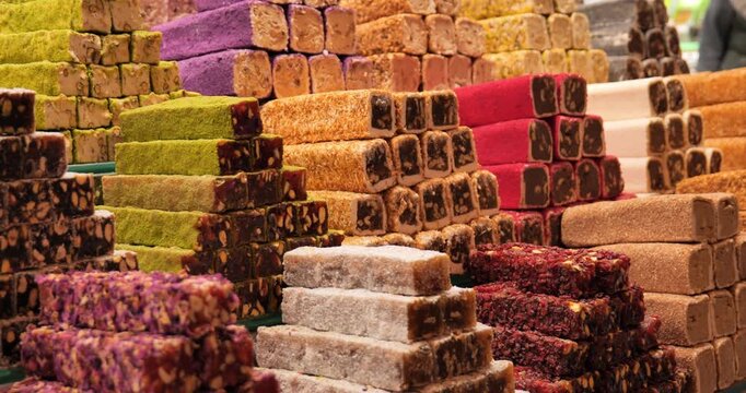 Colorful Turkish Delight Display in Grand Bazaar Istanbul