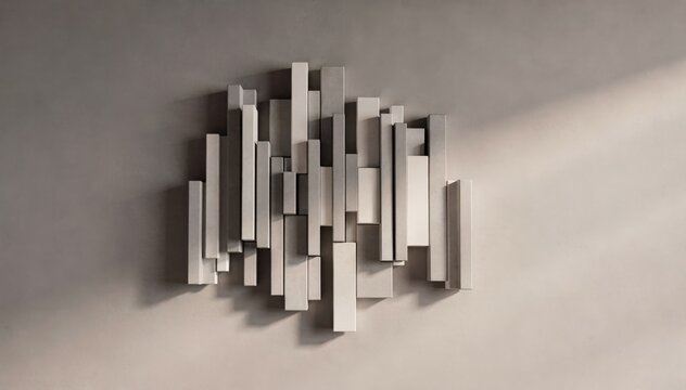 Focused medium shot of a skyline diffuser array emphasizing its staggered form and depth to create an aesthetically pleasing sound scattering effect on the wall.