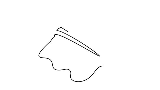 Animated self drawing of continuous line draw of rolling pin. Rolling pin rolling out dough. Full length one line animation. 4K