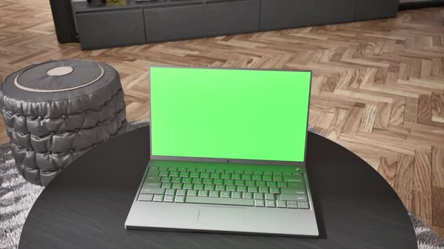 Laptop Mockup Green Screen Footage 3D Render Modern Interior RGB Keyboard Chroma Key