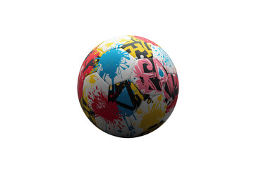 Naklejka premium Soccer ball featuring vibrant paint splatters and bold graffiti patterns, capturing a dynamic blend of sports and artistic expression