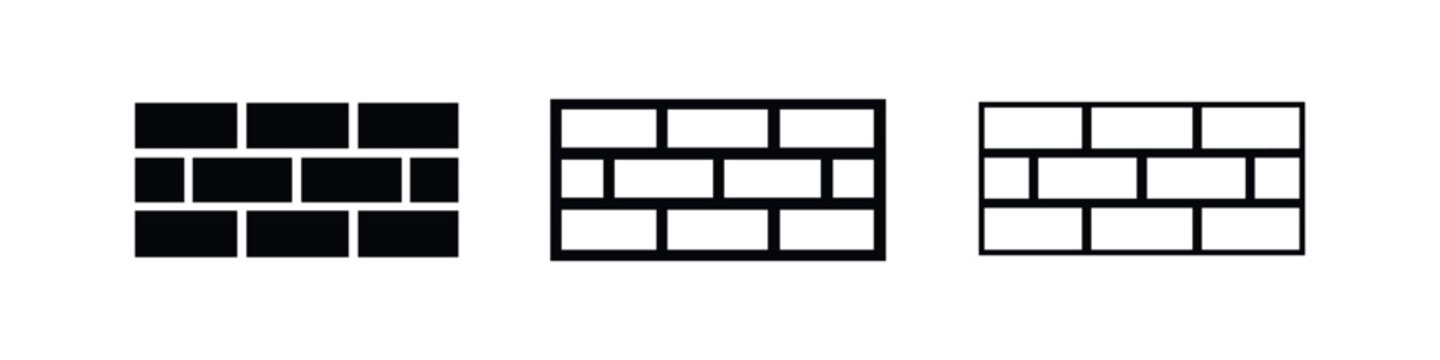 Brick Wall Pattern and Masonry Structure Icon Set, showing building blocks in solid and outline vector graphics