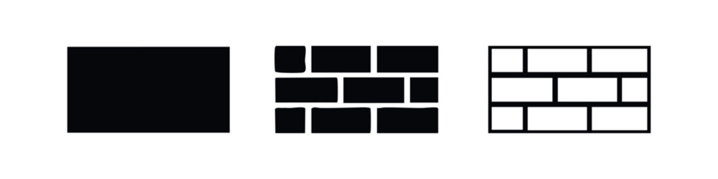 Abstract Construction Wall Building Progress Icon Set, showing masonry blocks and structure development in vector styles