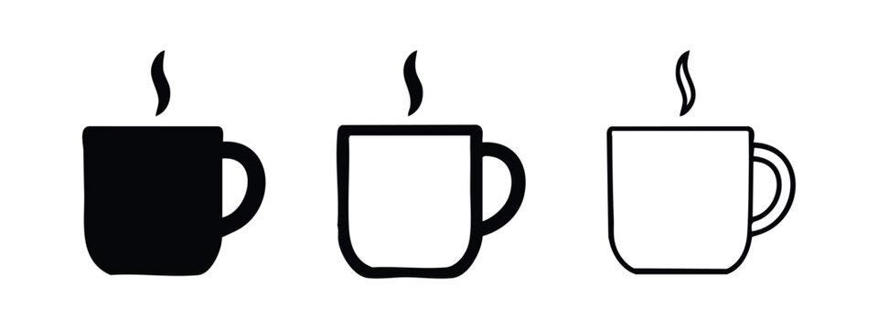 Hot Steaming Mug Icon Collection: Coffee and Tea Symbols in Solid, Outline, and Sketch Styles
