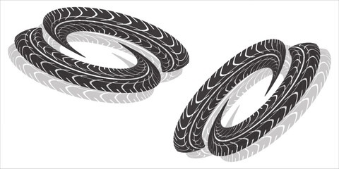 Auto tire tread grunge element. Car and motorcycle tire pattern, wheel tyre tread track. Black tyre print. © As