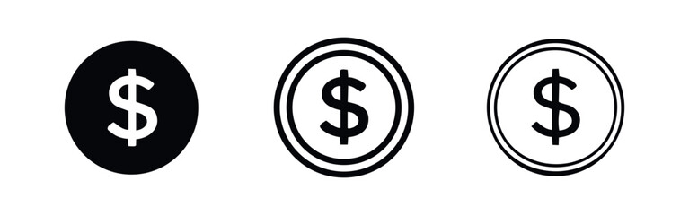 Obraz premium Dollar coin icon set, money, finance, and currency symbol