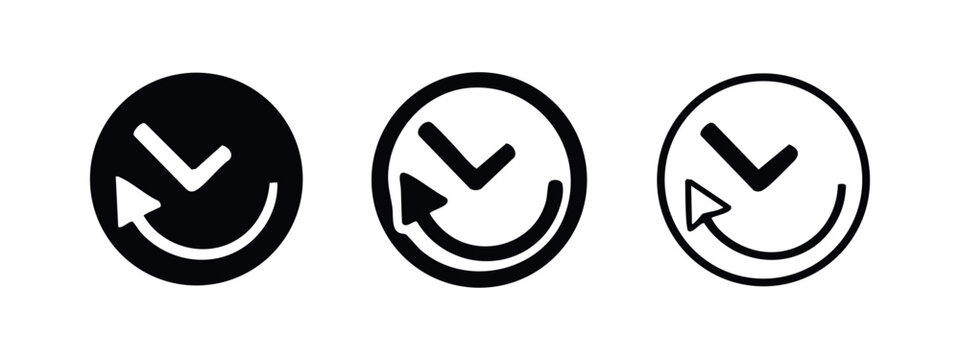 Undo and previous action icon set in various styles. UI elements for reverting changes or history.