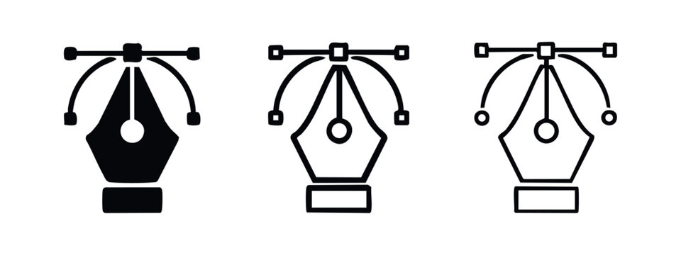 Pen tool icon set with adjustable bezier curves. Vector graphic design and illustration symbol.
