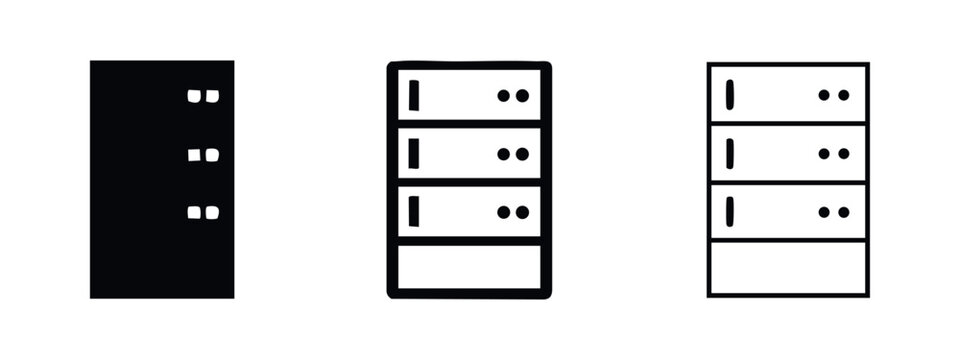 Server Computer Rack Icons in Solid and Outline Styles for Digital Systems