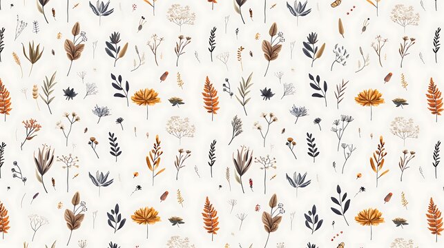 Delicate botanical pattern with autumnal hues and earthy tones Image