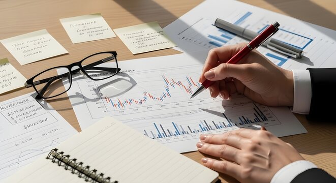 Un hombre de negocios serio que trabajaba en un escritorio revisando el estado de cuenta. Le preocupaban las empresas que experimentaban dificultades financieras.