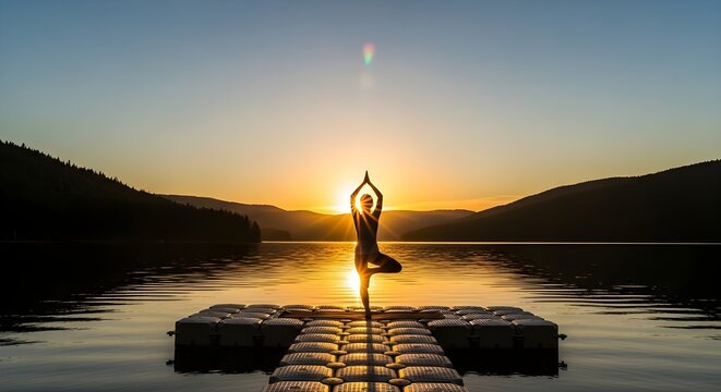 Mujer de bienestar de silueta en bikini practica yoga en la playa al atardecer en la isla de Surin, chica activa y saludable viaje de alegr&iacute;a Phuket Tailandia diversi&oacute;n playa vacaciones de verano viaj