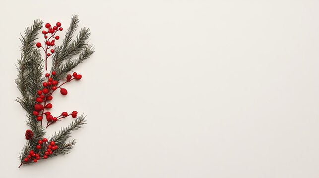 Festive christmas sprig with red berries on a white background Image