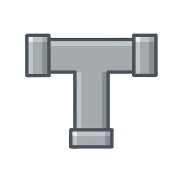 A grey T-shaped pipe fitting isolated on a white background.