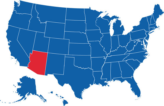 USA Map with Arizona Highlighted in Red - Vector Illustration