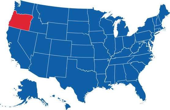 USA Map with Oregon Highlighted in Red - Vector Illustration