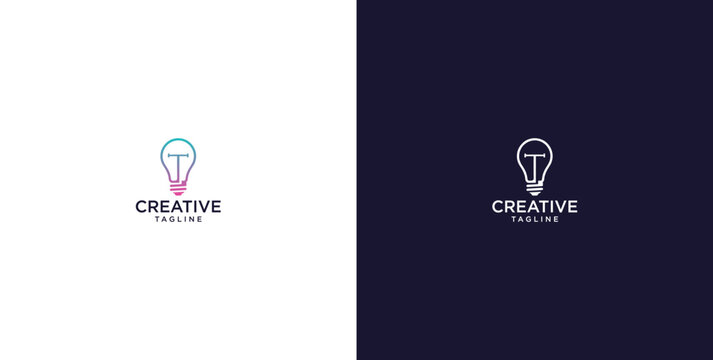 smart bulb logo icon. bulb logo technology. initial logo design T