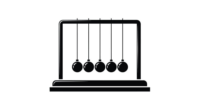 Newton s cradle with five spheres in a stark black silhouette