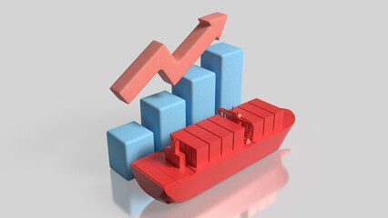 Fototapeta premium Global Shipping Growth With Cargo Ship And Rising Chart 3d render.