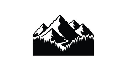 Fototapeta premium Dramatic mountain range and forest landscape in stark silhouette