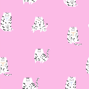 Cute cats with bows seamless pattern for textile, decoration and wrapping paper.